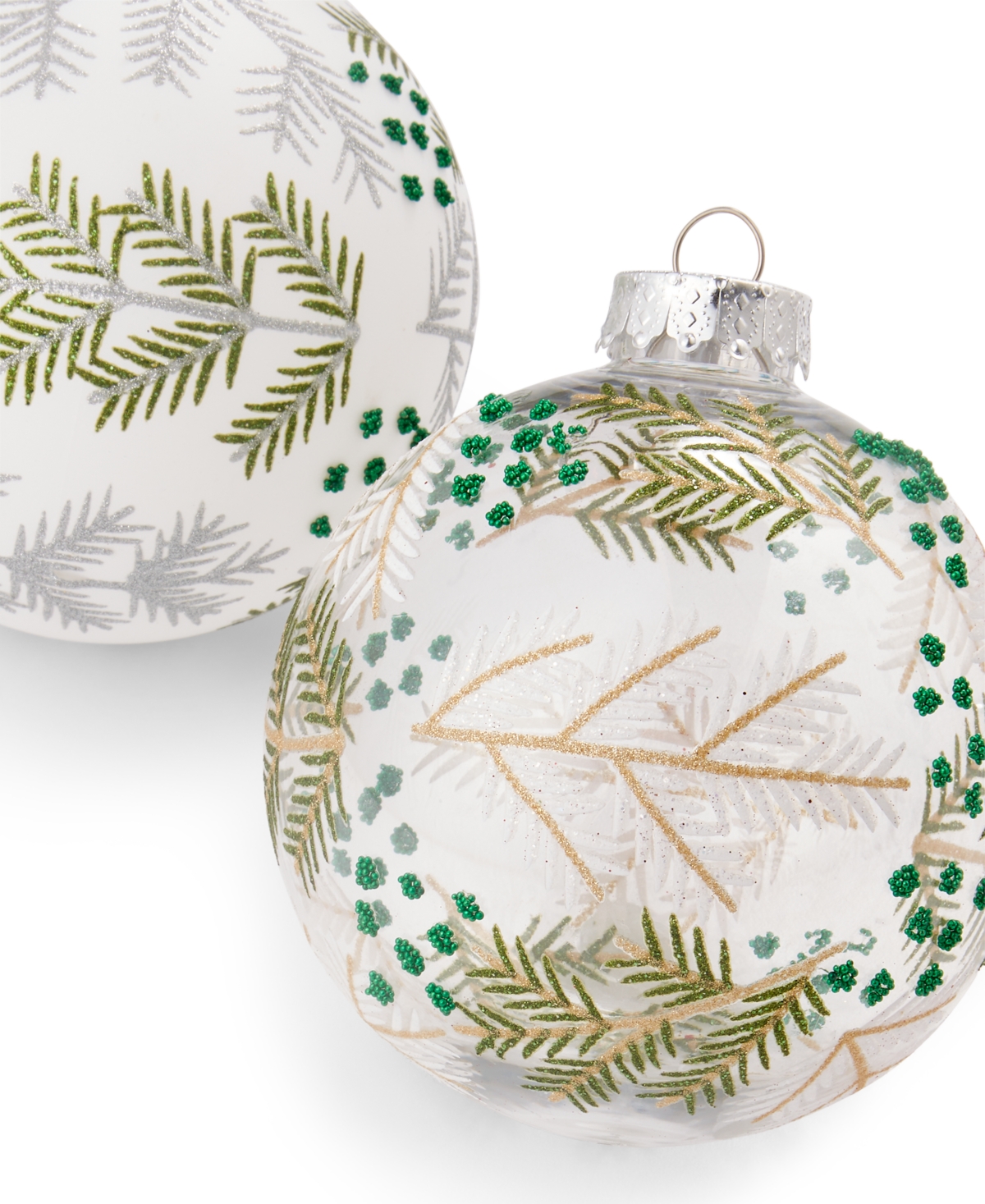 Holiday Lane Northern Lights Set of 4 Shatterproof Clear & White Decorated Ball Ornaments, Created for Macy's