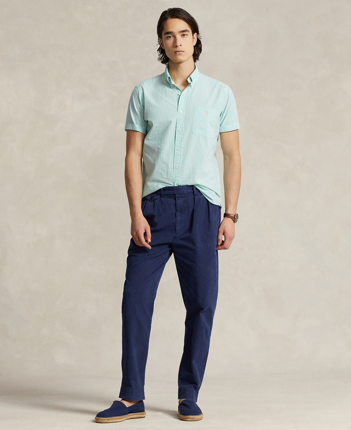 Polo Ralph Lauren Stripe Seersucker Short Sleeve Button-down Shirt In Keywest Green,white