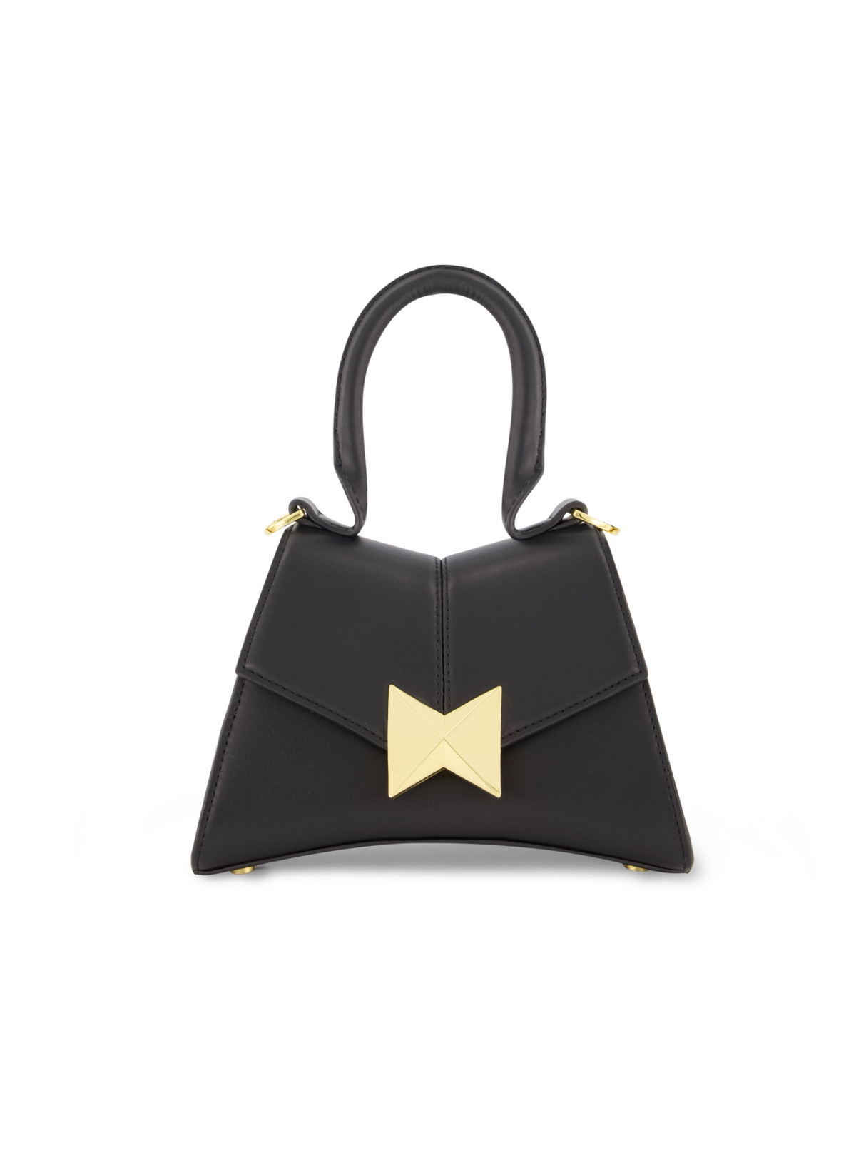 Gold Hardware Detail Angular Mini Leather Handbag - Black