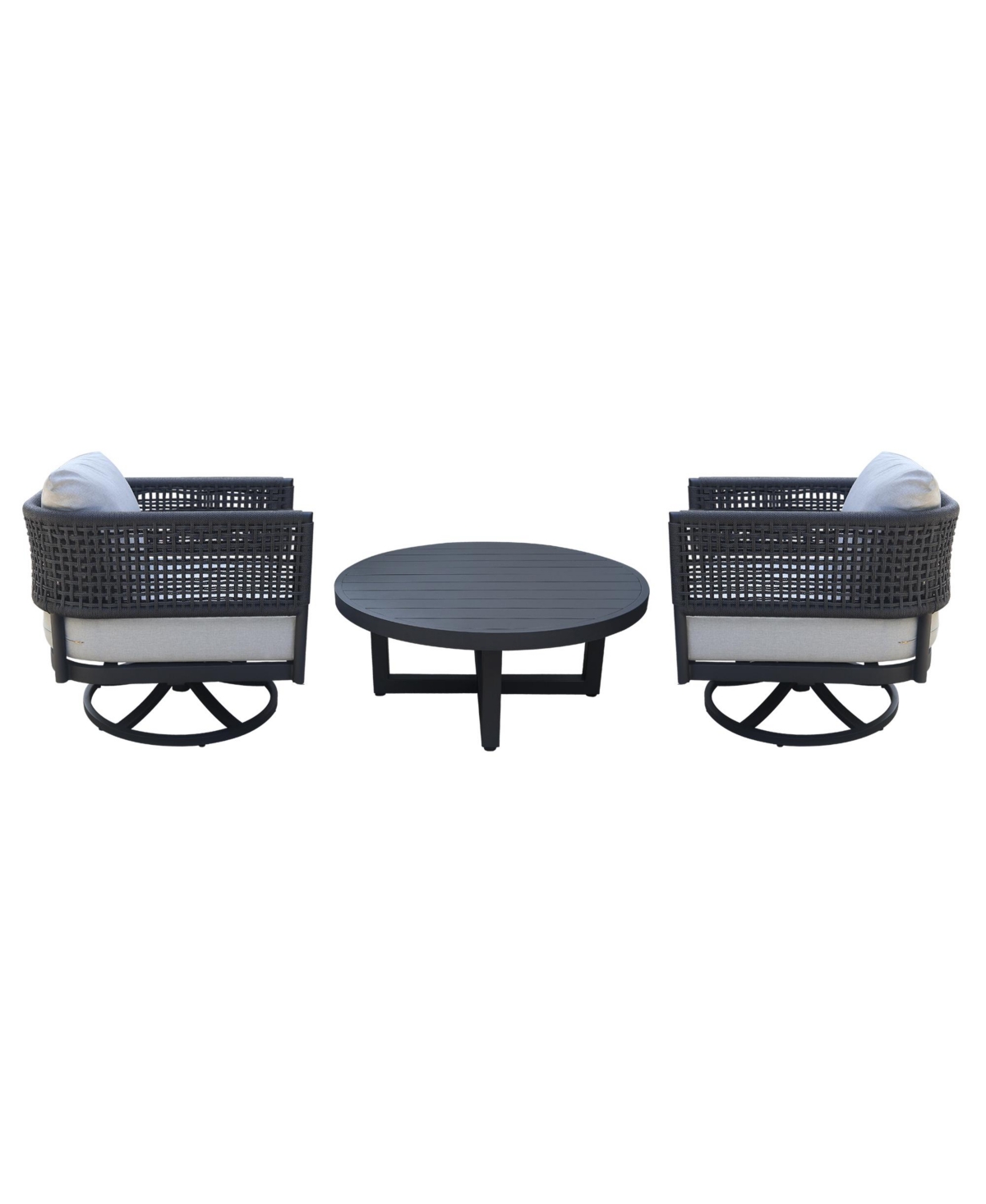 INTERNATIONAL CONCEPTS OUTDOOR 3 PIECE WOVEN ABACA ROPE PATIO FURNITURE SET INCLUDING THE SOFA, COFFEE TABLE, AND SWIVEL RO 