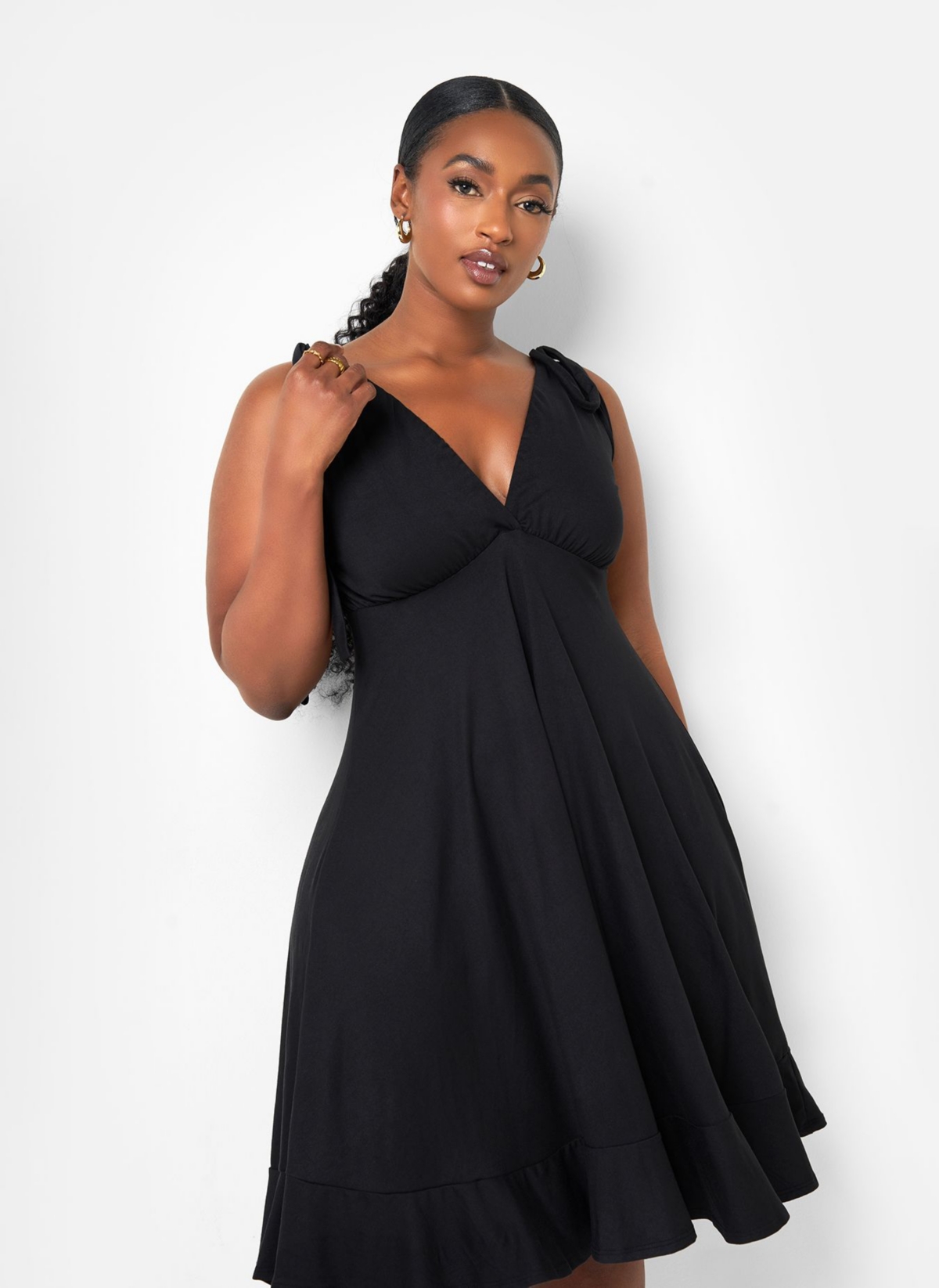Rebdolls Plus Size Blythe Tie Strap Ruffle Hem Mini Skater Dress