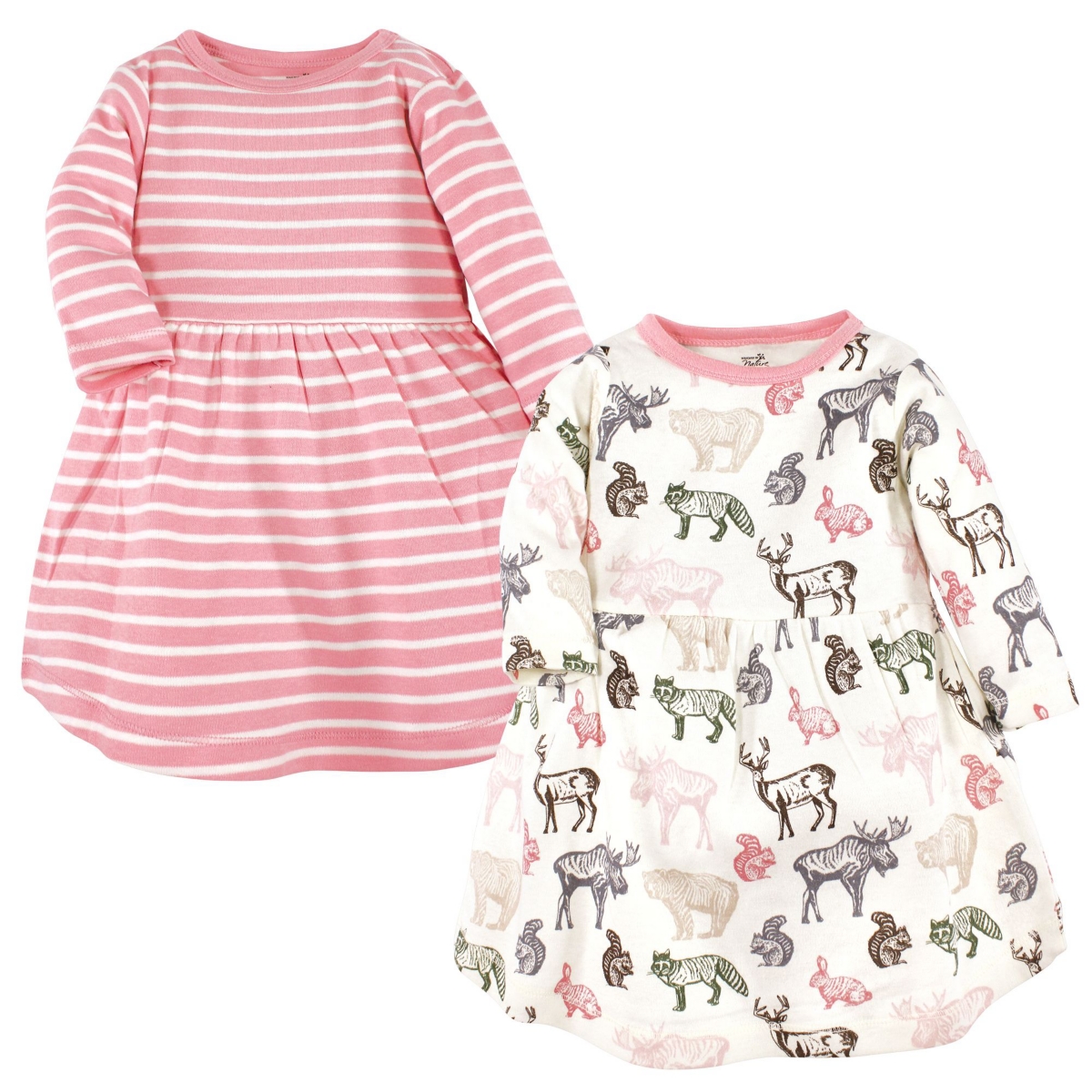 Touched by Nature Baby Girls 2Pk Long Sleeve Organic Dresses - Woodland
