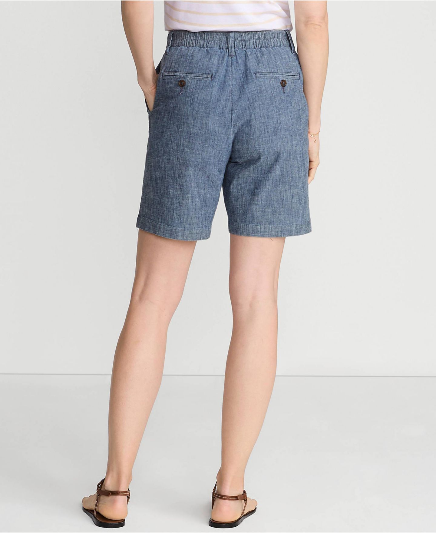 Женские шорты Lands' End Petite Classic 7" Shorts, цвет: Небесно-голубой шамбре — фото 2