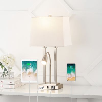 Blaire 23.75" 2-Light Modern Farmhouse Metal LED Table Lamp with USB Charging port, Adjustable Reading Light and AC Outlet, Oil Rubbed Bronze