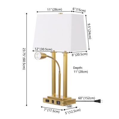 Blaire 23.75" 2-Light Modern Farmhouse Metal LED Table Lamp with USB Charging port, Adjustable Reading Light and AC Outlet, Oil Rubbed Bronze