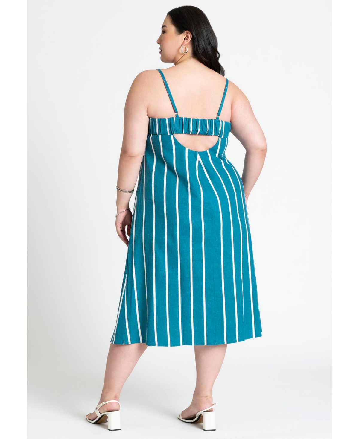 Eloquii Plus Size Stripe Linen-Blend Midi Dress