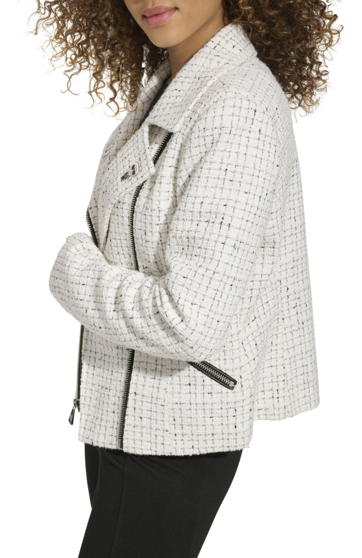 Karl Lagerfeld Women's Tweed Moto Jacket -white