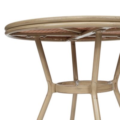 Colmar Indoor/Outdoor Bistro Style 31.5 In. Table With Pe Rattan, Glass Top, And Bamboo Finished Metal Frame