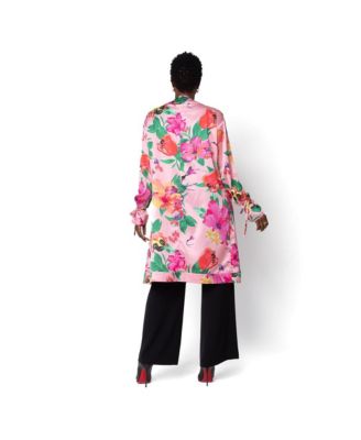 Women's Silky Printed Tie Sleeve Charmeuse Belted Painter's Robe