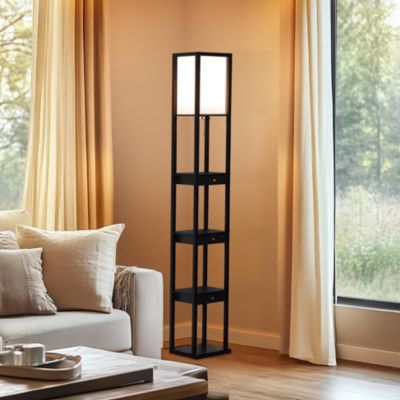 Maxwell Drawer 72" LED Shelf Floor Lamp with Lantern Shade