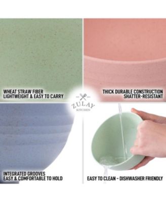 Unbreakable Lightweight Wheat Straw Plastic Cereal Bowls Set of 4