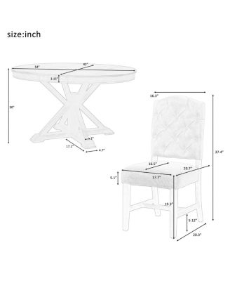 5 PC Oak natural wood Retro Extendable Table + 4 Chairs Dining Table Set