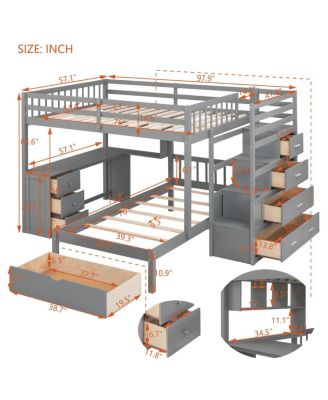 Full Over Twin Bunk Bed With Desk, Drawers And Shelves