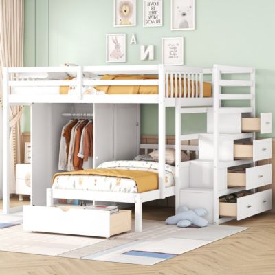 Full Over Twin Bunk Bed With Wardrobe, Drawers