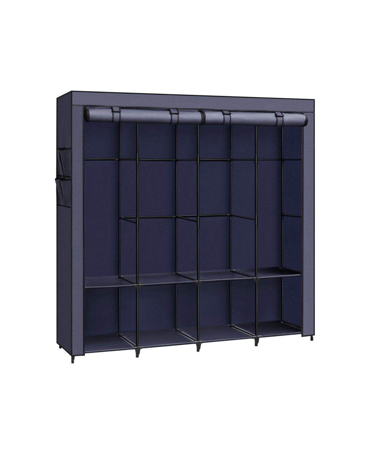 Portable Closet, Wardrobe Closet Organizer With Cover, 3 Hanging Rods And Shelves, 4 Side Pockets - Blue