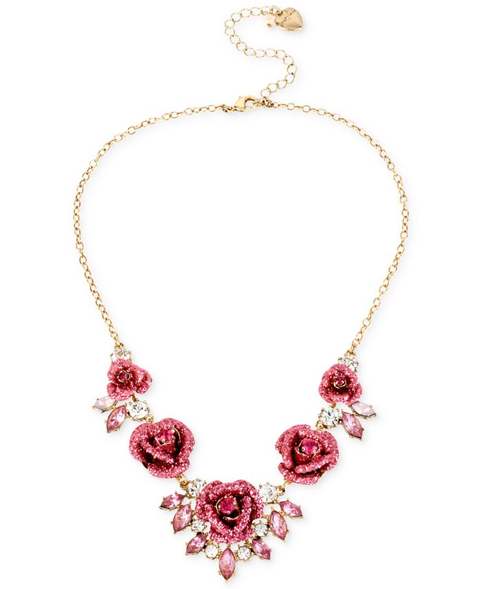 Betsey Johnson - Gold-Tone Glitter Rose Frontal Necklace