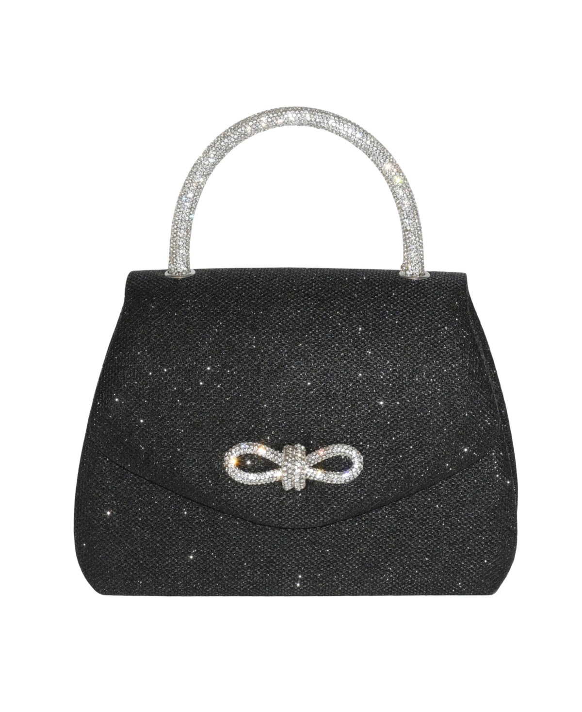 Ladies' Evening Bag with Glitter Handle and Bow - Black