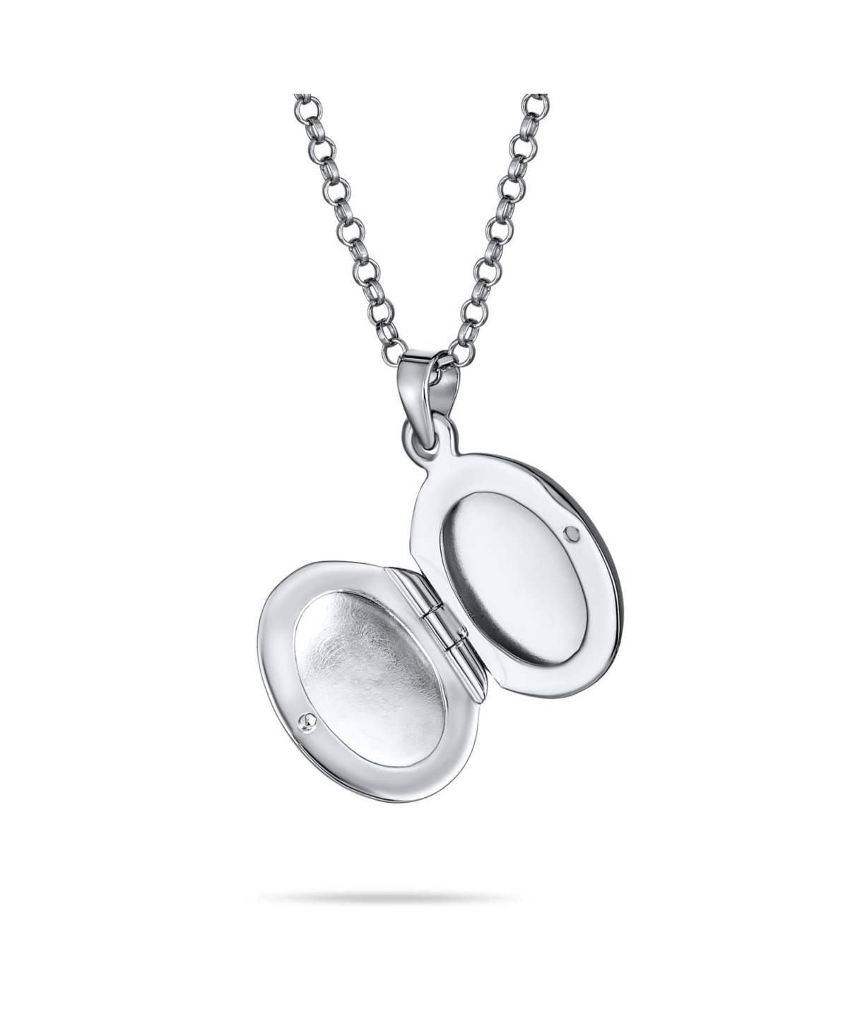 Bling Jewelry Petite Simple Plain Flat Oval Photo Lockets For Women That Hold PicturesLocket Necklace Pendant Large - Silver