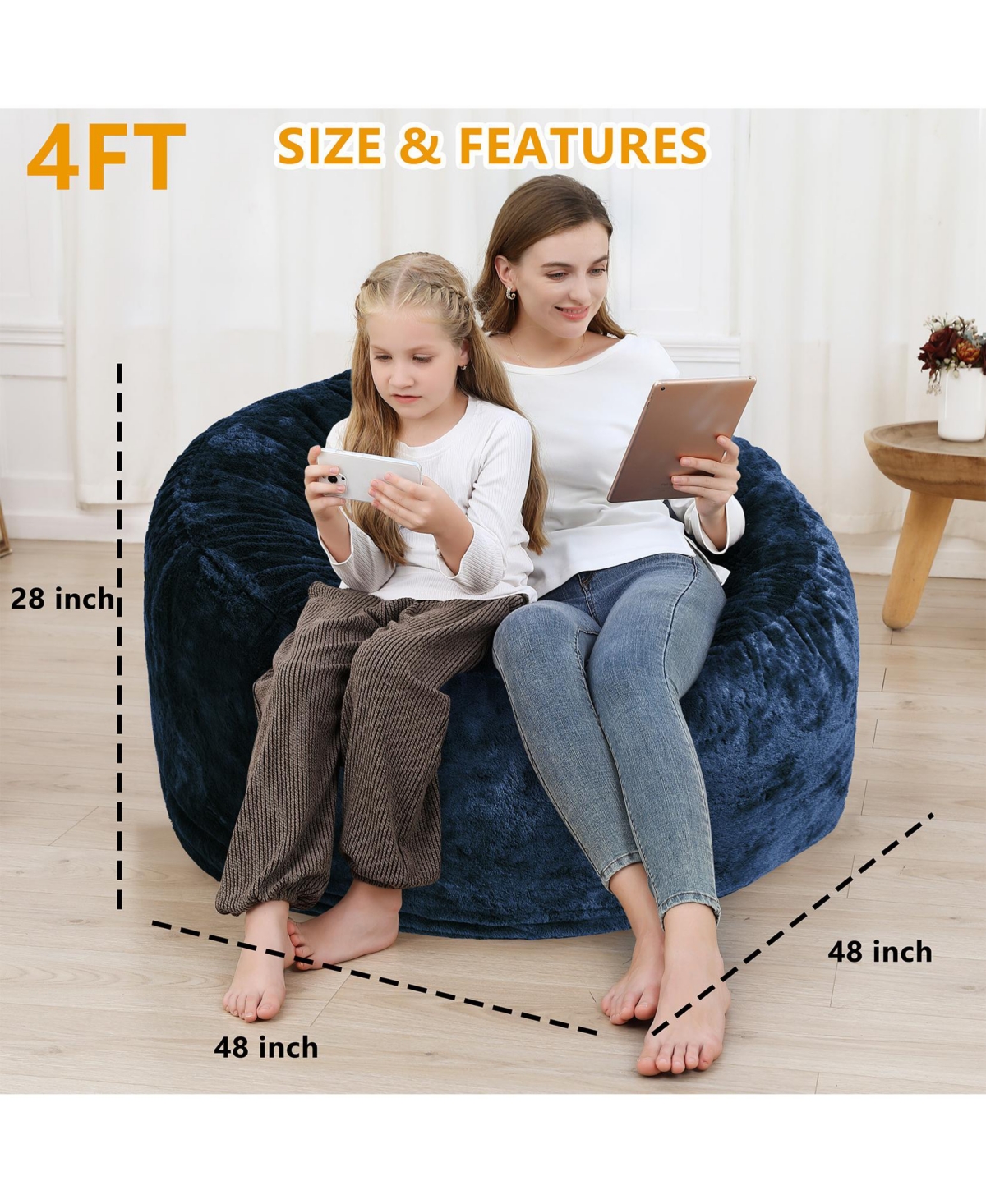 Caromio 4FT Giant Bean Bag Chair Cover (Cover only, No Filler) Soft Pv Fleece Washable