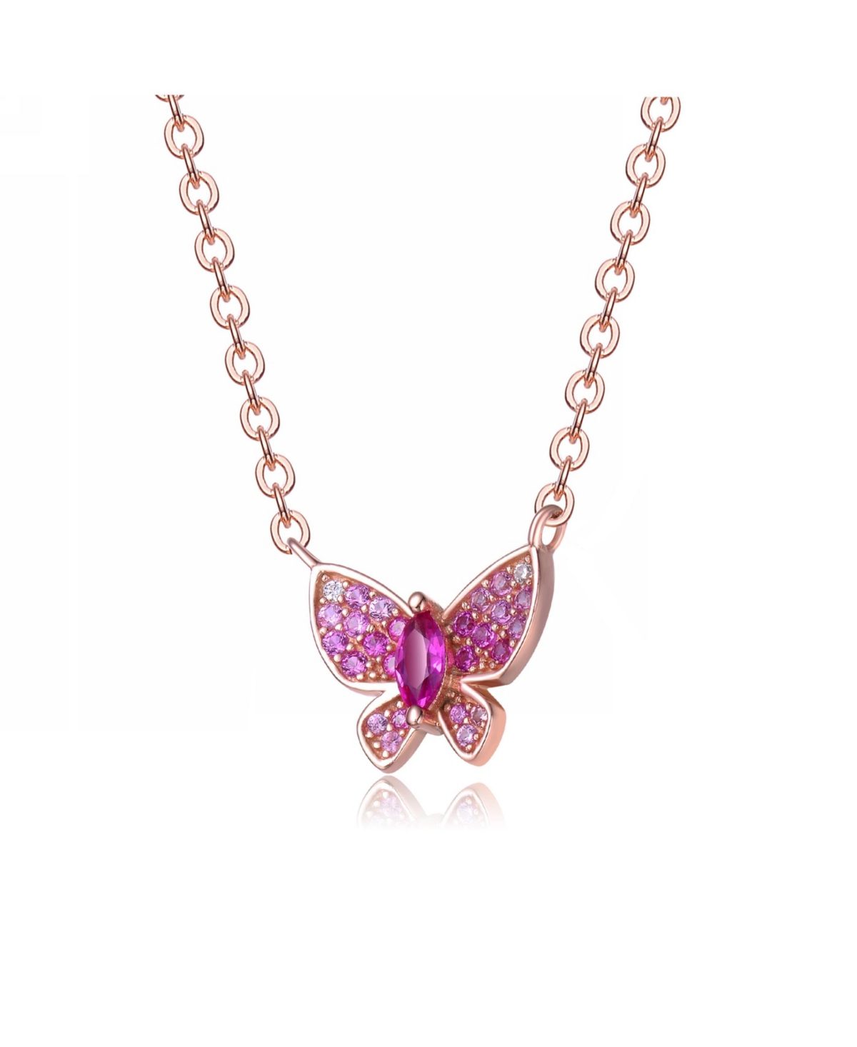 GiGiGirl 18k Rose Gold Plated with Red & Cubic Zirconia Pave Butterfly Pendant Layering Necklace