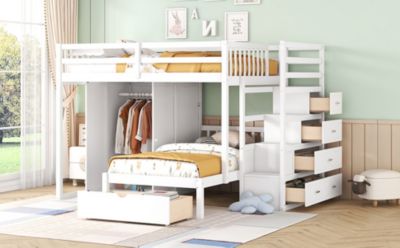 Full Over Twin Bunk Bed With Wardrobe, Drawers