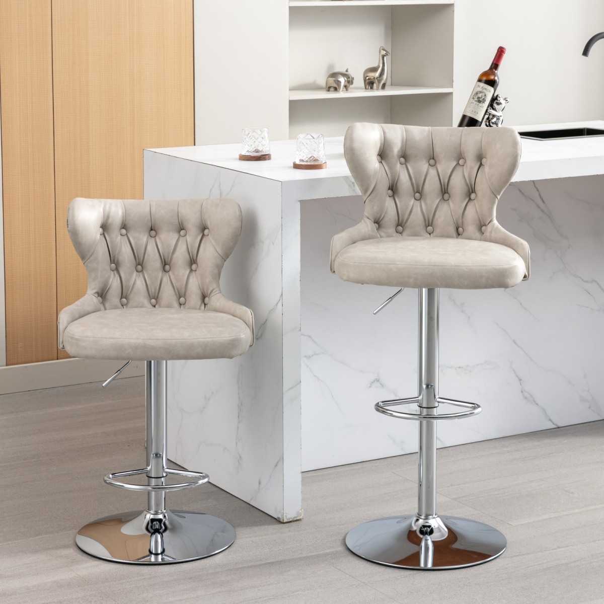 Streamdale Furniture Swivel Pu Barstools Adjustable Seat Height from Inch, Modern Upholstered Chrome base Bar Stools with Backs Comfortable Tuft