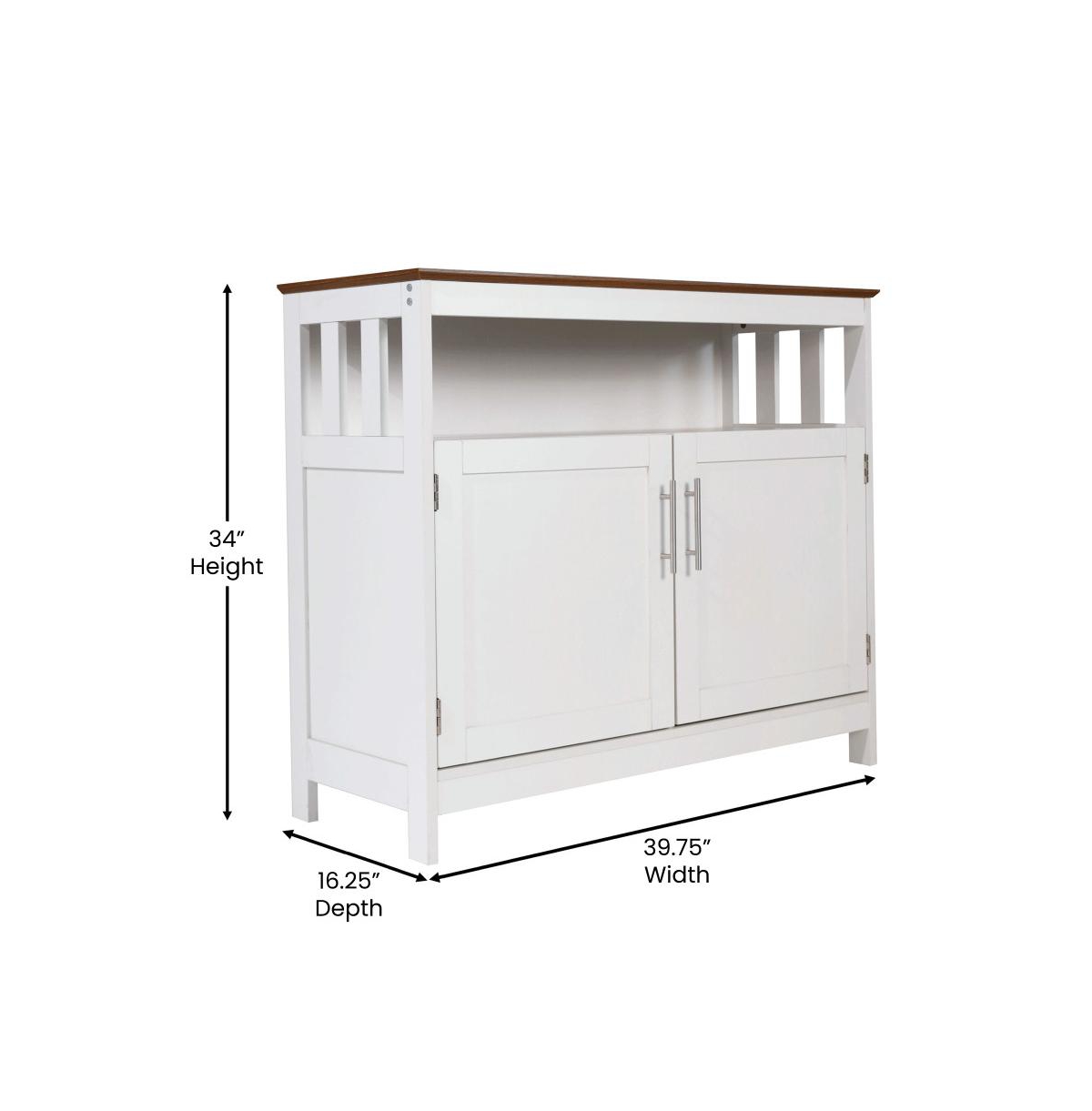 Merrick Lane Tanner Buffet And Sideboard With Storage Cabinet And Upper Shelf -white frame