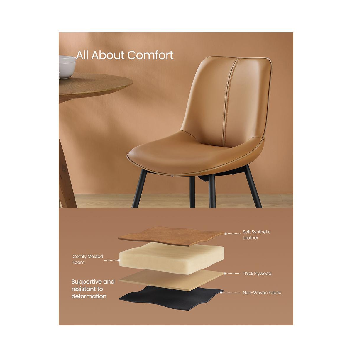 Slickblue Leather Dining Chairs Set of 2, Comfortable Upholstered Seat with Metal Legs Swivel Leveling Feet