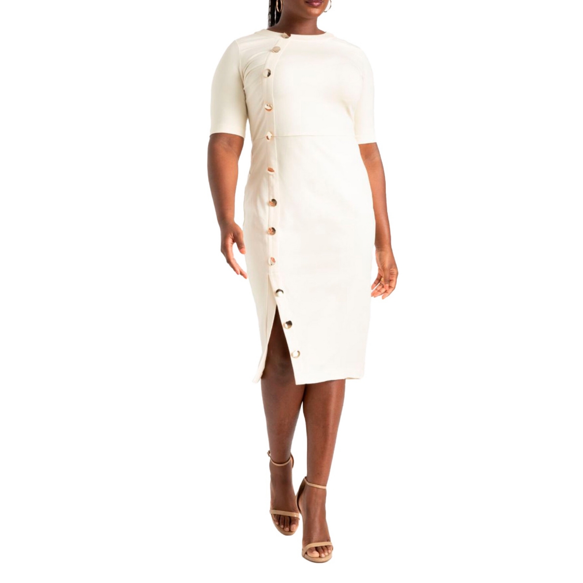 Eloquii Plus Size Button Front Workwear Dress - Antique cream