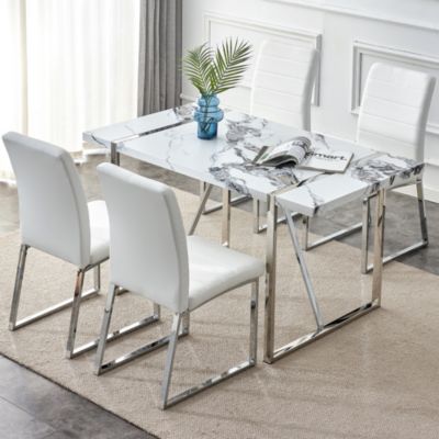 Faux Marble Dining Table for 4, Easy Assembly