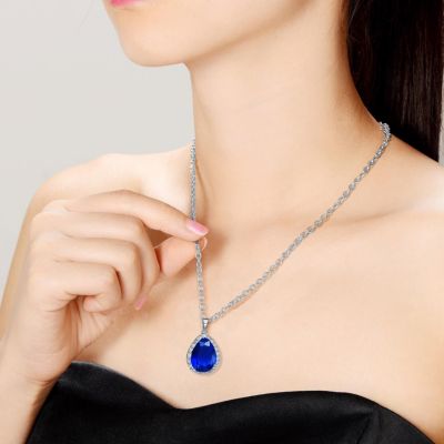 Unique Pear-shaped Pendant Necklace with Colored Cubic Zirconia