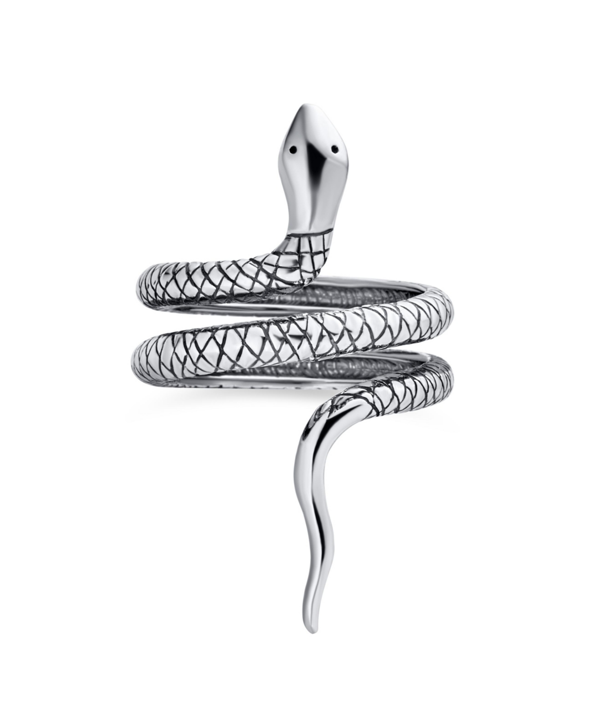 Boho Fashion Statement Garden Animal Pet Reptile Wrap Coil Serpent Snake Ring Band Women Oxidized .925 Sterling Silver - Black