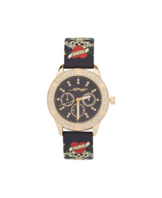 Ed Hardy Women's Quartz Matte Black Silicone Strap Analog Watch 38mm ...