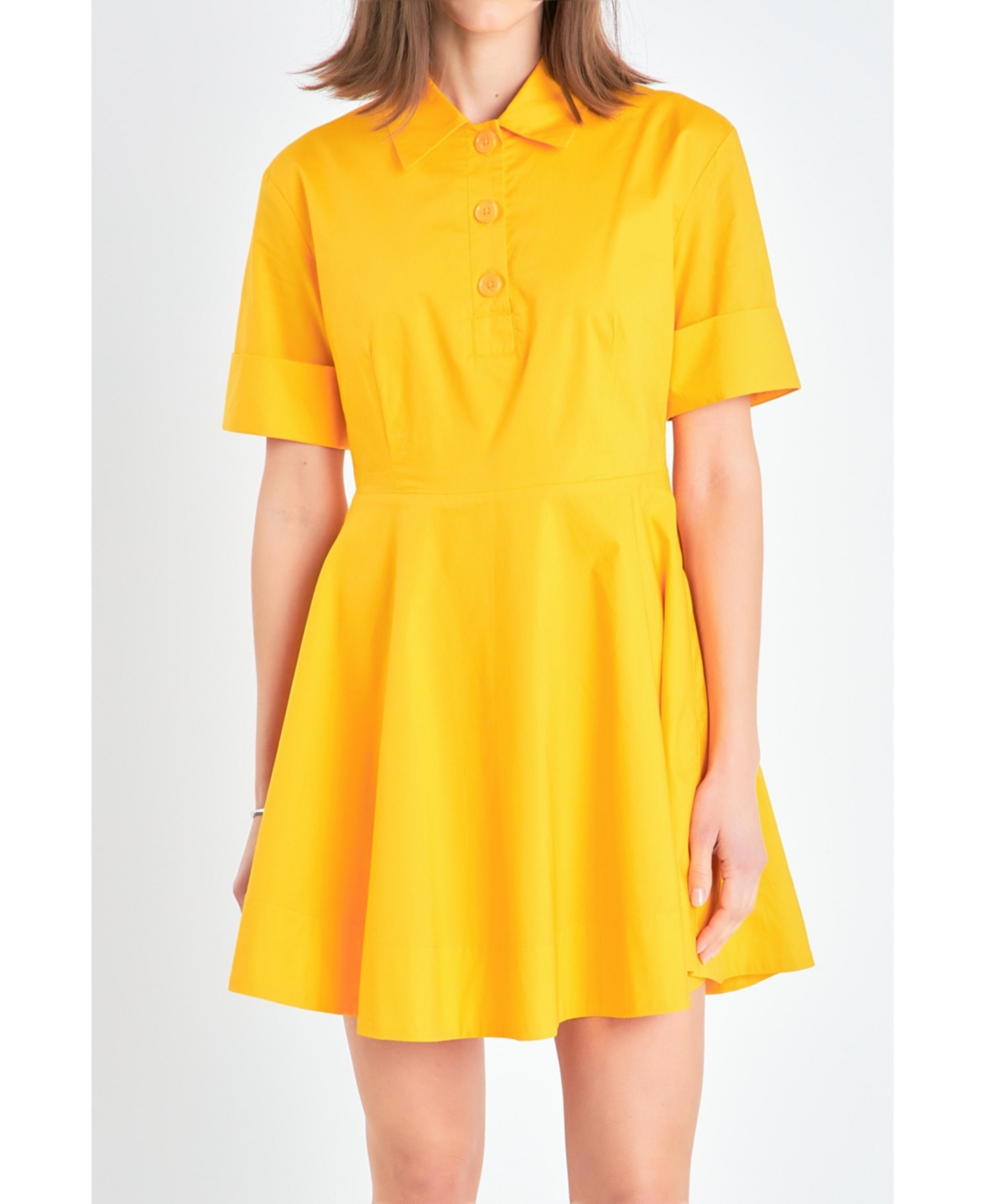 Women's Cotton Shirt Mini Dress - Orange