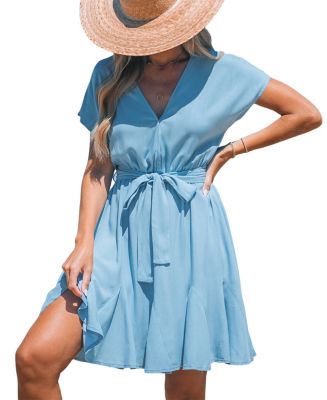 Deniz Surplice Mini Dress - Blue