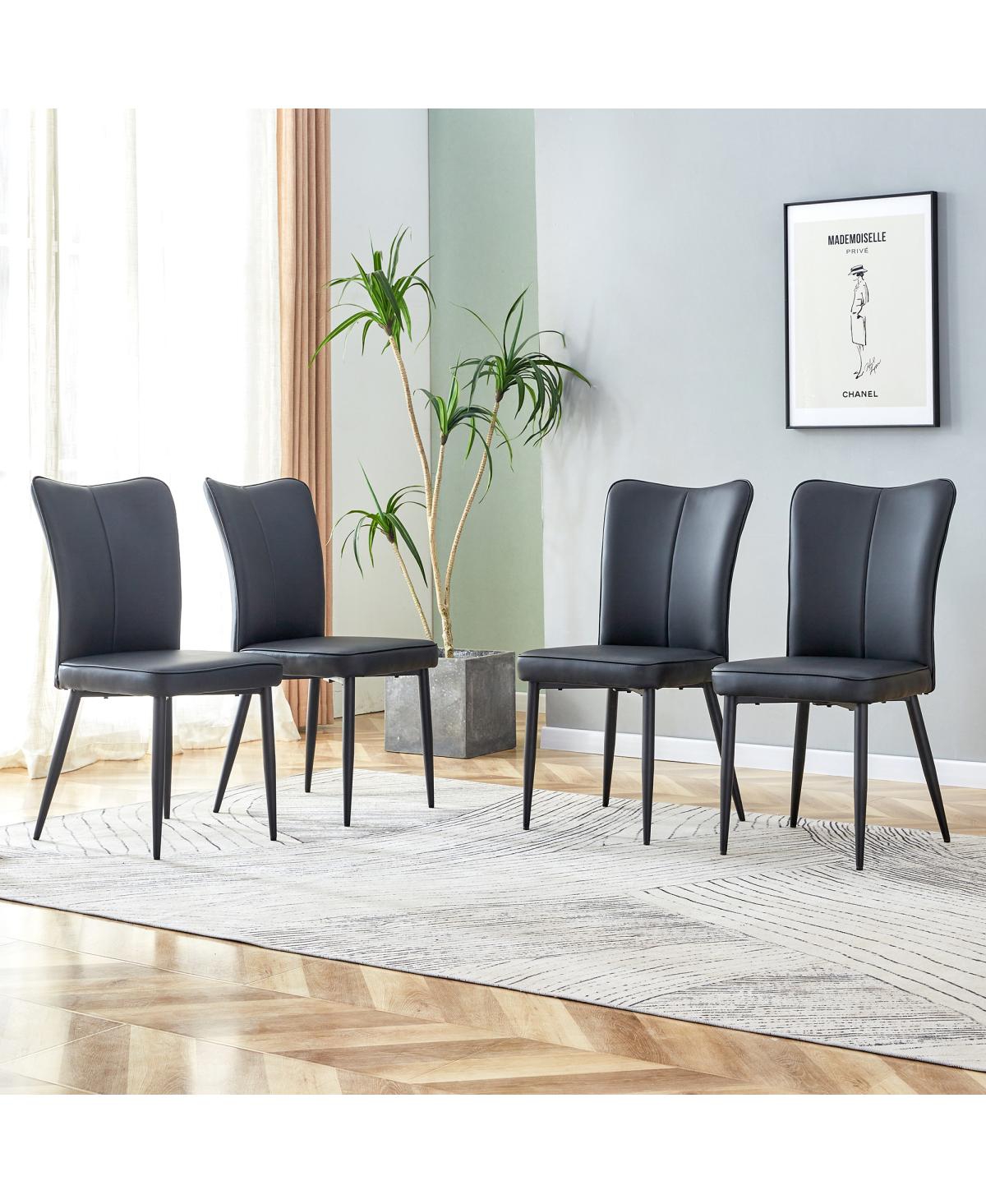 Streamdale Furniture Set of 4 moderndining chairs, Pu leather, metal legs - Black