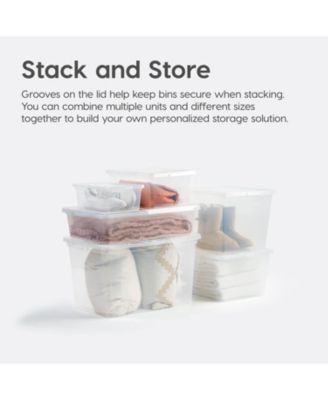 USA 17 Qt Clear Storage Box, BPA-Free Plastic Stackable Bin with Lid, 4 Pack, Containers to Organize Shoes and Closet Shelves, Classroom Organization Teacher Tools, Game Storage