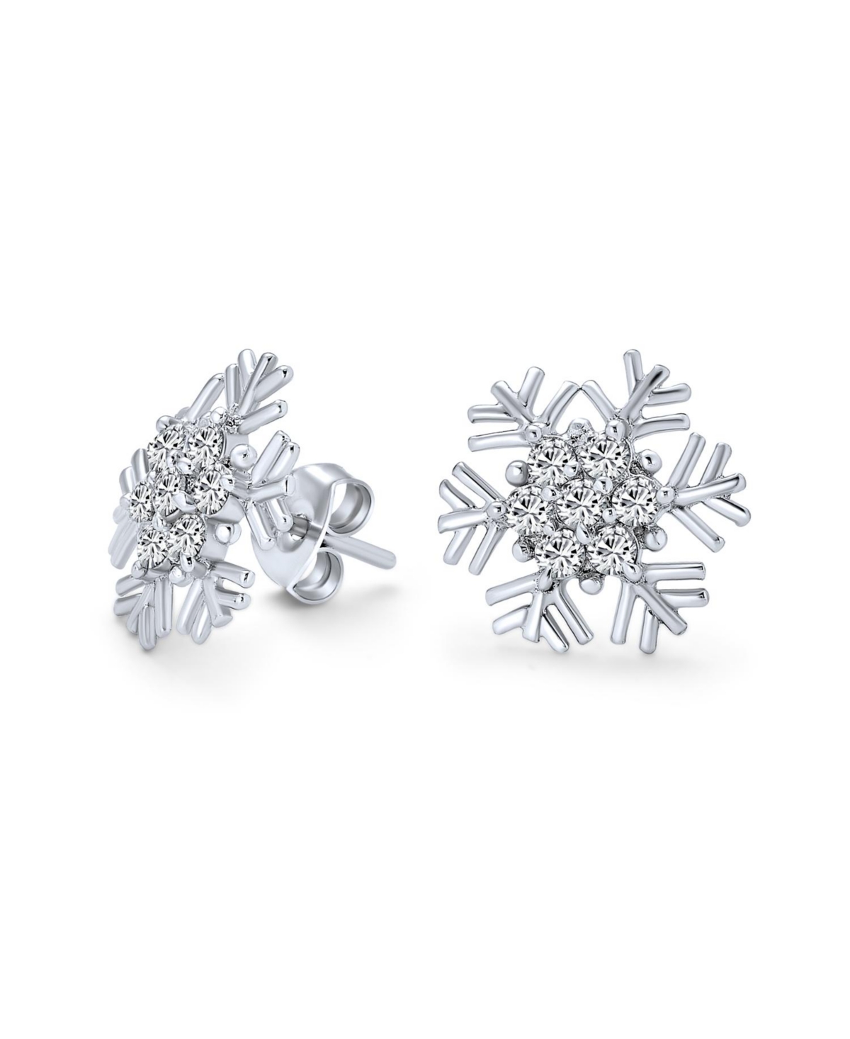 Cubic Zirconia Pave Clear or Blue Cz Christmas Holiday Party Snowflake Stud Earrings Sterling Silver - Blue