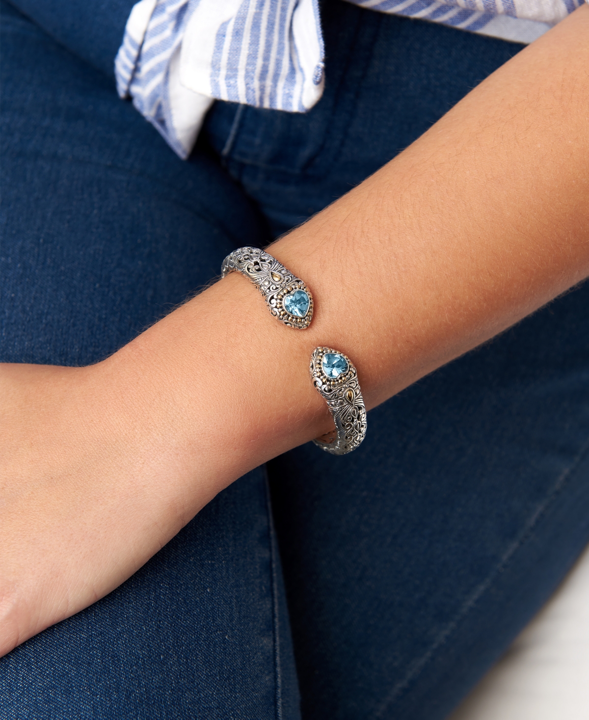 Devata Amethyst & Bali Lovina Cuff Bracelet in Sterlingand 18K Gold - Silver
