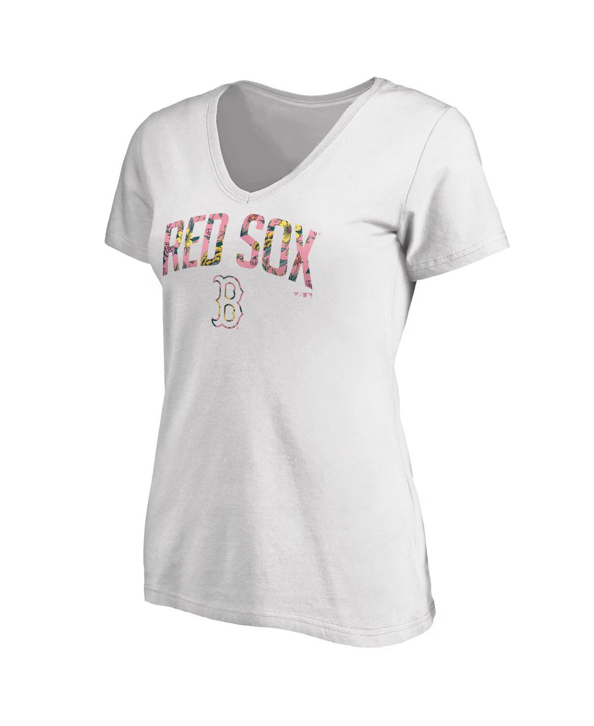 Fanatics Women's White Boston Red Sox Floral Arched Logo V-neck T-shirt In White