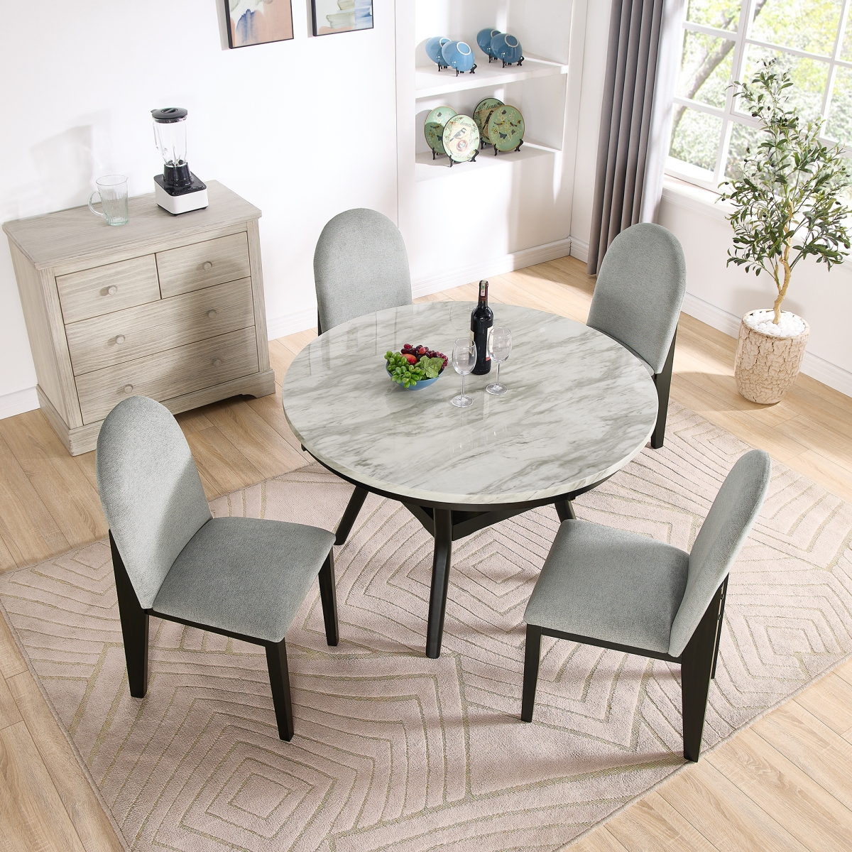 Streamdale Furniture 5-Piece Round Dining Table Set with Storage & Upholstered Chairs