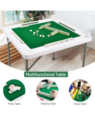 4-Player Mahjong Game Table with Iron Frame