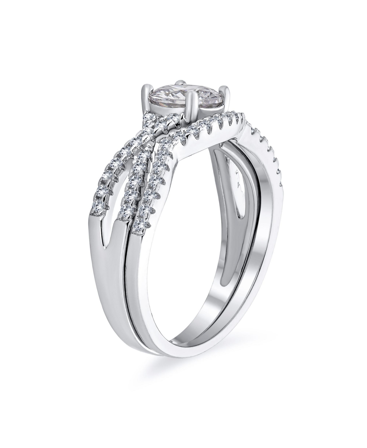 Bling Jewelry Set 2CT Solitaire Cubic Zirconia Pave Cz Twist Criss Cross Infinity Promise Ring For Women Band Ring Set Sterling Silver