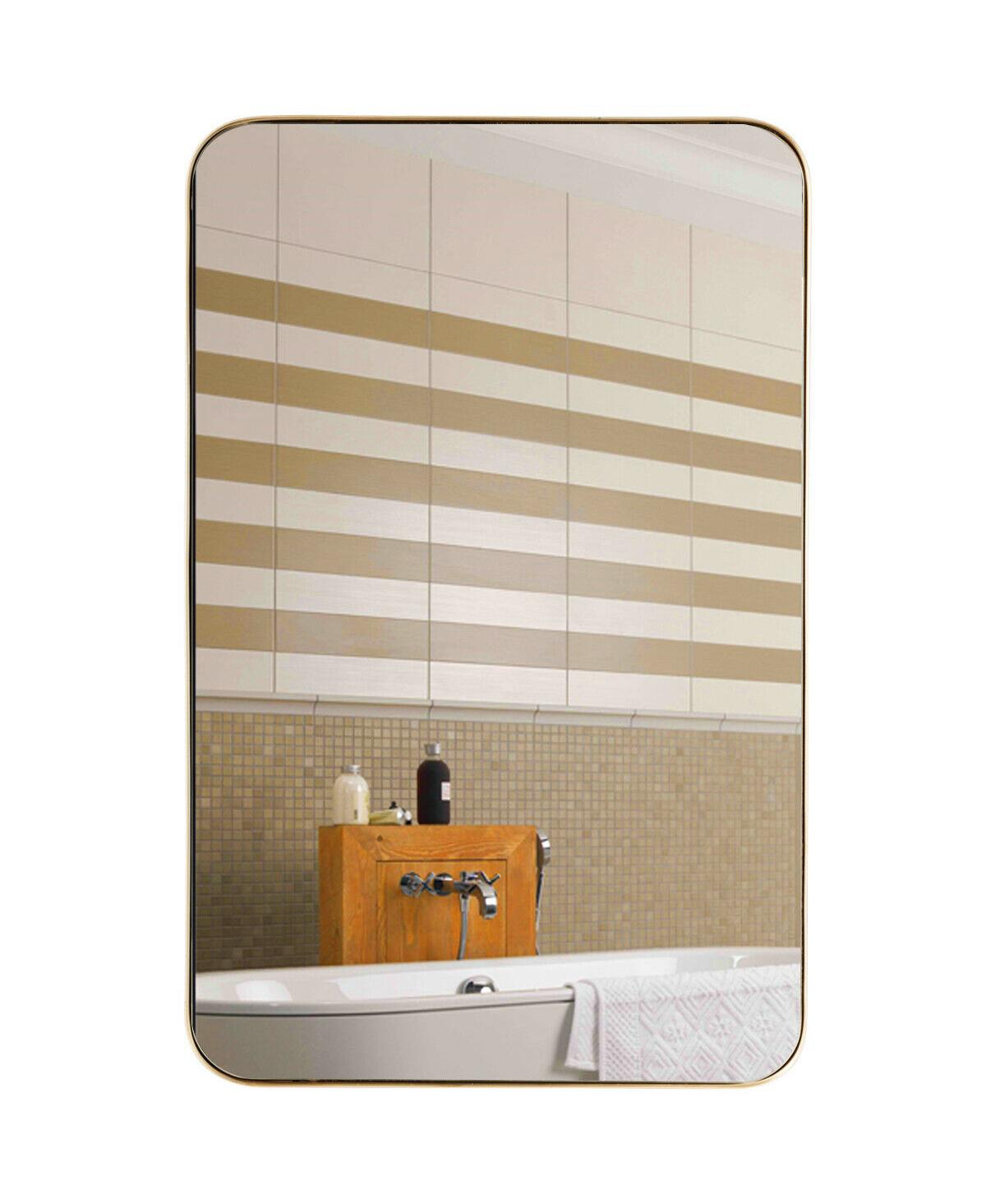 32 x 20 Inch Metal Frame Wall-Mounted Rectangle Mirror - Gold