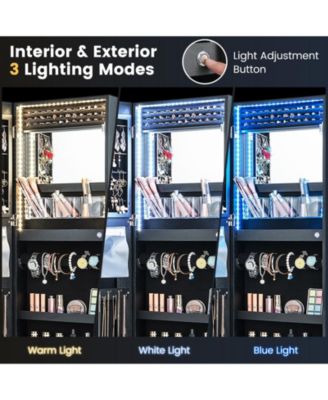 42.5 Inches Lockable Jewelry Mirror Wall Cabinet with 3-Color LED Lights