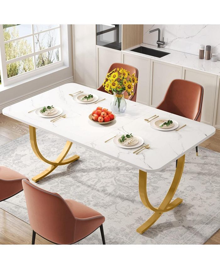 Tribesigns Rectangular Dining Table for 4 to 6, 63-Inch White and Gold ...