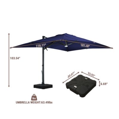 156"W x 120"D Rectangular Cantilever Umbrella with Detachable LED Atmosphere Light and Bluetooth Player, w/ Weight Base Included