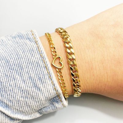 Curb Heart Bracelet 14K Gold