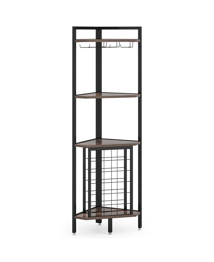 Tribesigns Corner Wine Rack with Glass Holder and Storage Shelves, 4 ...
