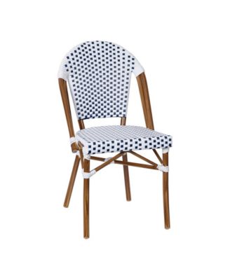 Bamboo Finished Metal Frame Celia Bistro Style Table with Glass Top, Pe Rattan, 4 Stack Chairs